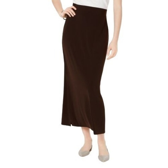 JM Collection Side-Slit Pull-On Skirt Espresso Roast L - Picture 1 of 3